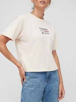 Image of Tommy Jeans Boxy Crop Logo T-Shirt - Stone, Size S, Women