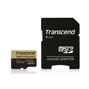 Image of Transcend 32GB UHS-I U1 High Endurance MicroSD Card with Adapter