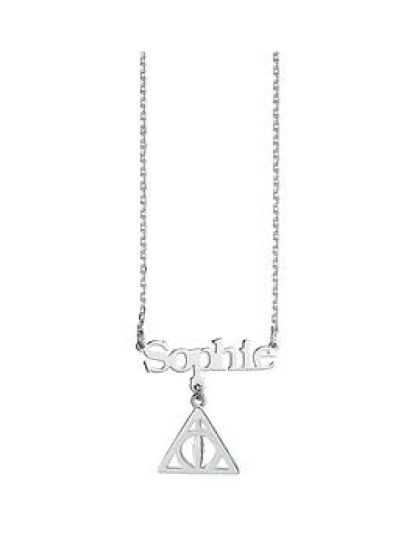 Image of Sterling Silver Personalised Necklace with Deathly Hallows Charm