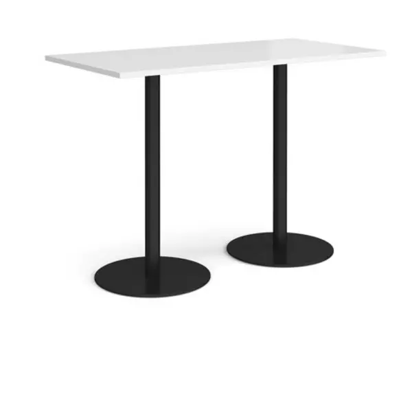 Image of Monza Monza rectangular poseur table with flat round Black bases 1600mm x 800mm - white White MPR1600-K-WH