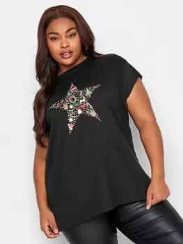 Image of Yours Yours Xmas Star T-Shirt - Black, Size 30-32, Women