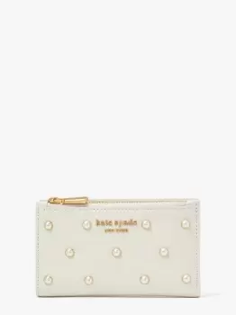 Image of Kate Spade Morgan Pearl Embellished Saffiano Leather Small Slim Bifold Wallet, Halo White, One Size