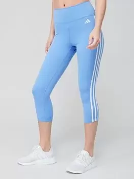Image of adidas Train Essentials 3 Stripe 3/4 Tights - Blue Size M, Women
