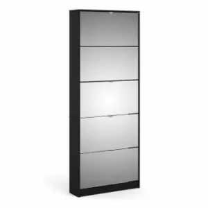 Image of Shoes Hallway Storage Cabinet 5 Mirror Tilting Doors In Black