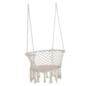 Image of Outsunny Hanging Hammock Chair Macrame Seat For Patio Garden 80W X 60D X 36Hcm - Cream & White