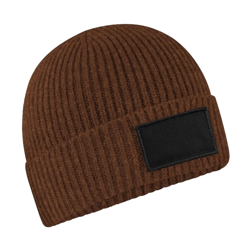 Image of Beechfield Beechfield Men Fashion Patch Beanie in Walnut Walnut One Size Male 5063425451340
