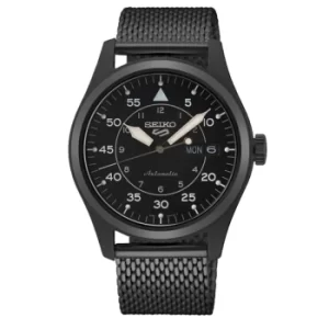 Image of Seiko 5 Sports Military Flieger Automatic Black Dial Black PVD Milanese Bracelet Mens Watch SRPH25K1