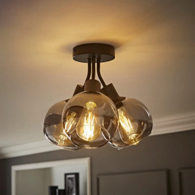 Image of ValueLights ValueLights Bellamy 3 Way Glass Globe Bubble Cluster Flush Ceiling Light in Black One Size Unisex 5016529274957