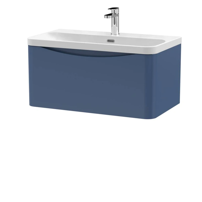 Image of Balterley Arch Bathroom Wall Hung 1 Drawer Vanity, Ceramic Basin, Blue, 800mm in Blue Blue Unisex