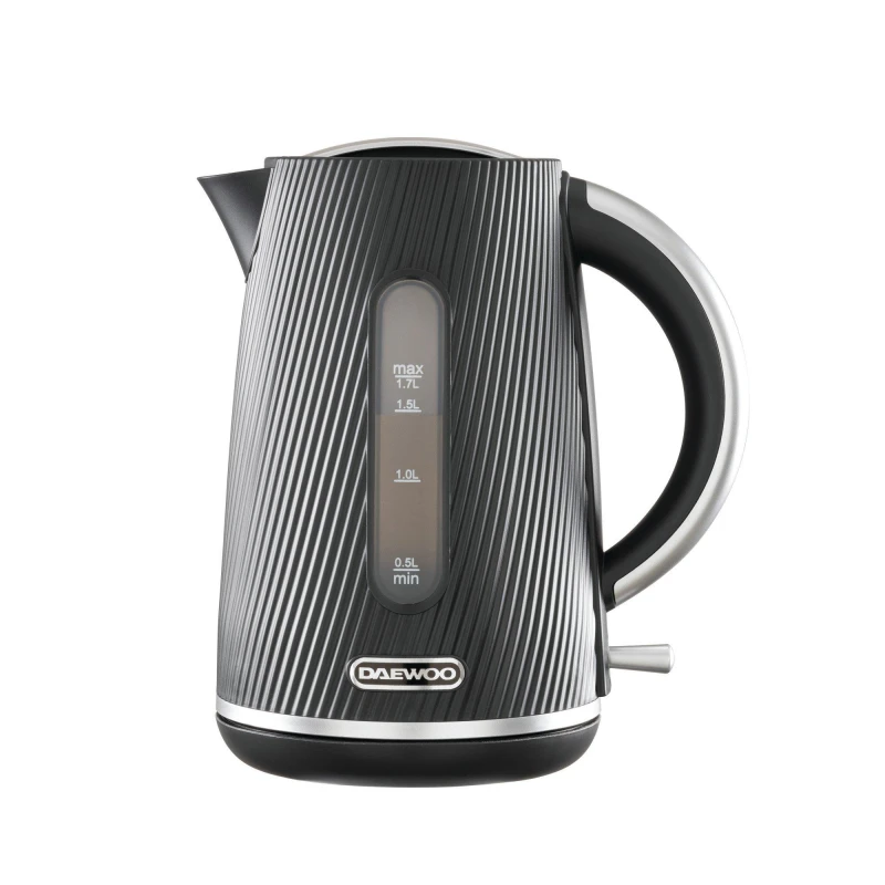 Image of Daewoo Daewoo 3000W 'Cascade' Fast Boil Electric Kettle Modern Ribbed Matt Finish in Black Size: Medium Black Medium Unisex 5024996984057