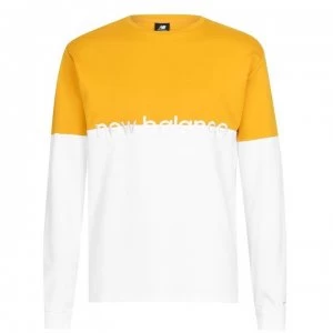 Image of New Balance Athletic Stripe Long Sleeve T Shirt Mens - White/Yelow