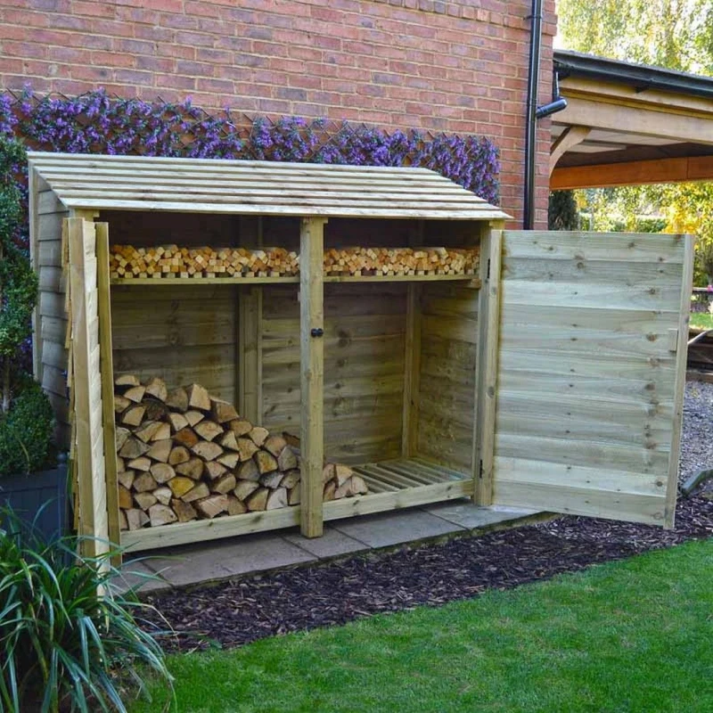 Image of Rutland County Garden Furniture Ltd Normanton 6ft Log Store with Doors & Kindling Shelf, W230 cm, Green Green Unisex