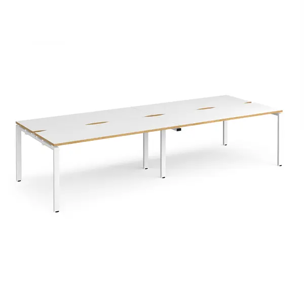 Image of Adapt 4 Person Cluster Bench White Frame Office Desking - 2800mmx1200mm - White Oak