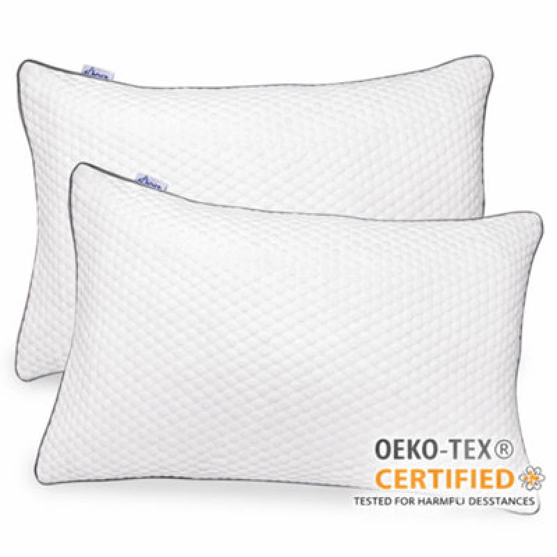 Image of Aamira Premium Orthopaedic Shredded Memory Foam Bed Pillow 70X45Cm 2 Pack, Neck Back & Side Support, Bamboo Washable Cover