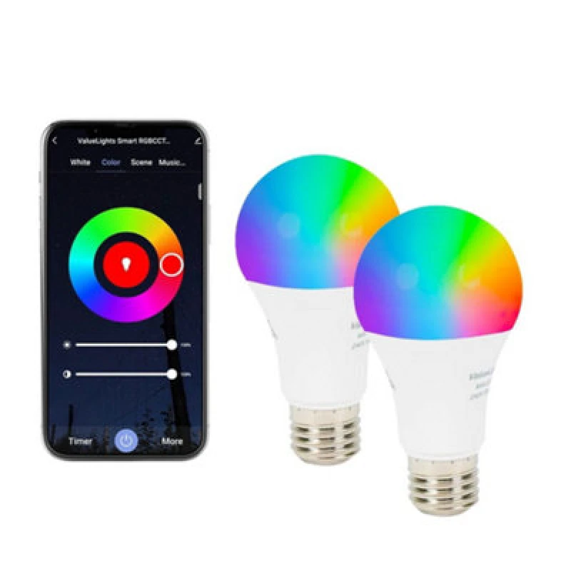 Image of ValueLights 2 Pack Smart LED Light Bulbs With App Voice Control Colour Changing ES E27 Multi