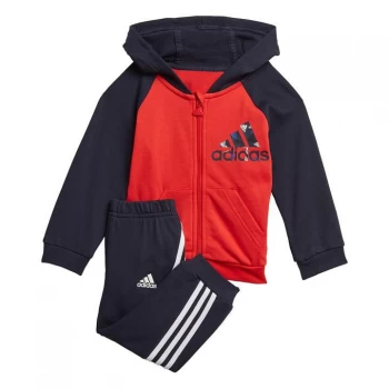 Image of adidas Badge of Sport Full-Zip Hoodie Jogger Set Kids - Vivid Red / Legend Ink