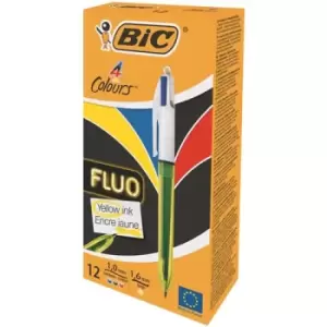 Image of BIC 4Colours Fluo Clip-on retractable pen Black Blue Red Yellow 12 pc(s)