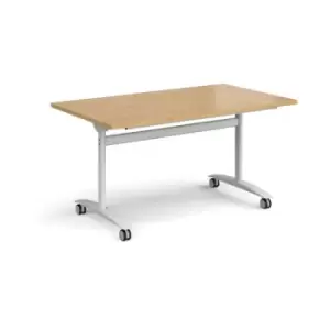 Image of Rectangular deluxe fliptop meeting table with white frame 1400mm x 800mm - oak