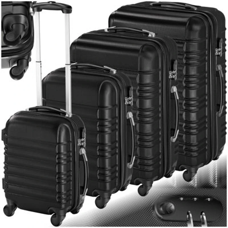 Image of Tectake Suitcase Set Of 4 Abs Hard Shell Luggage Travel Trolley 4 Wheel Lightweight Telescopic Handle - Black
