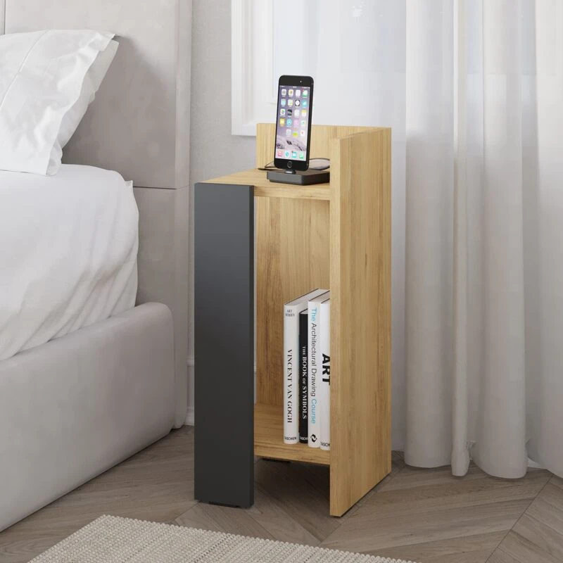 Image of DECORTIE Decortie - Elos Modern Bedside Table Right Module - Oak / Anthracite Grey - Anthracite Grey M.KO.14165.4