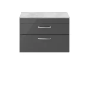 Image of Nuie Athena 800 Wall Hung 2-drawer Vanity & Bellato Grey Worktop - Gloss Grey