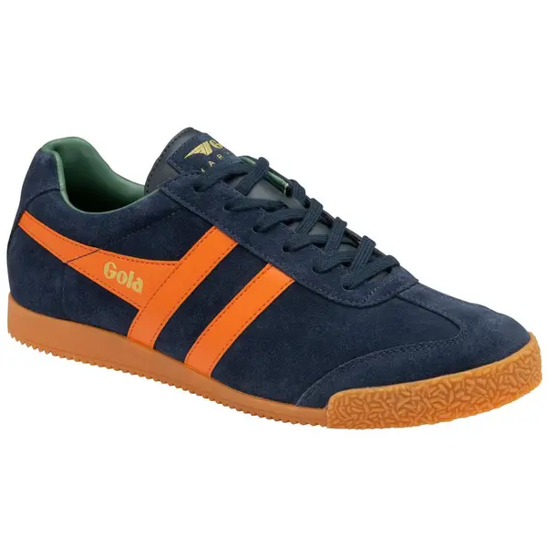 Image of Gola Mens Harrier Suede Trainers Shoes - Navy Moody Orange Sage - UK 10