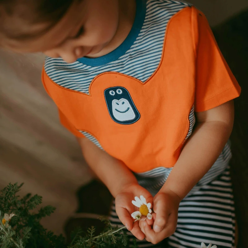 Image of Lilly + Sid Boy's Applique Ape T-Shirt in Blue Size: 5-6 Years Blue Male 5-6 Years