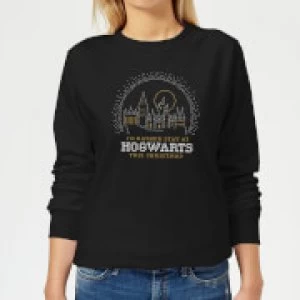 Image of Harry Potter I'd Rather Stay At Hogwarts Womens Christmas Sweatshirt - Black