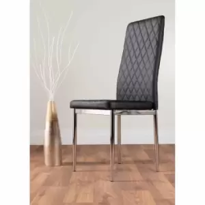 Image of Furniture Box 4 x Milan Modern Stylish Chrome Hatched Diamond Faux Leather Dining Chairs Seats Black