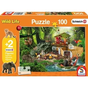 Image of Schleich: Croco Research Station 100 Piece Jigsaw Puzzle + Two Figures