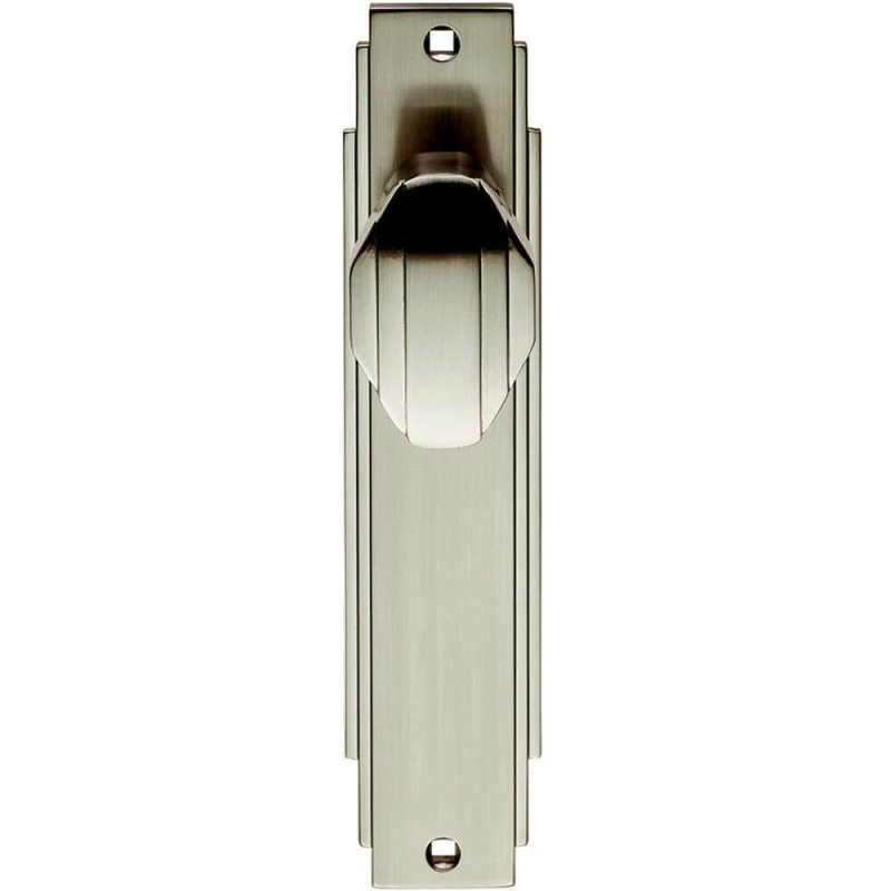 Image of Loops PAIR Line Detailed Door Knob on Latch Backplate 205 x 45mm Satin Nickel Metallics