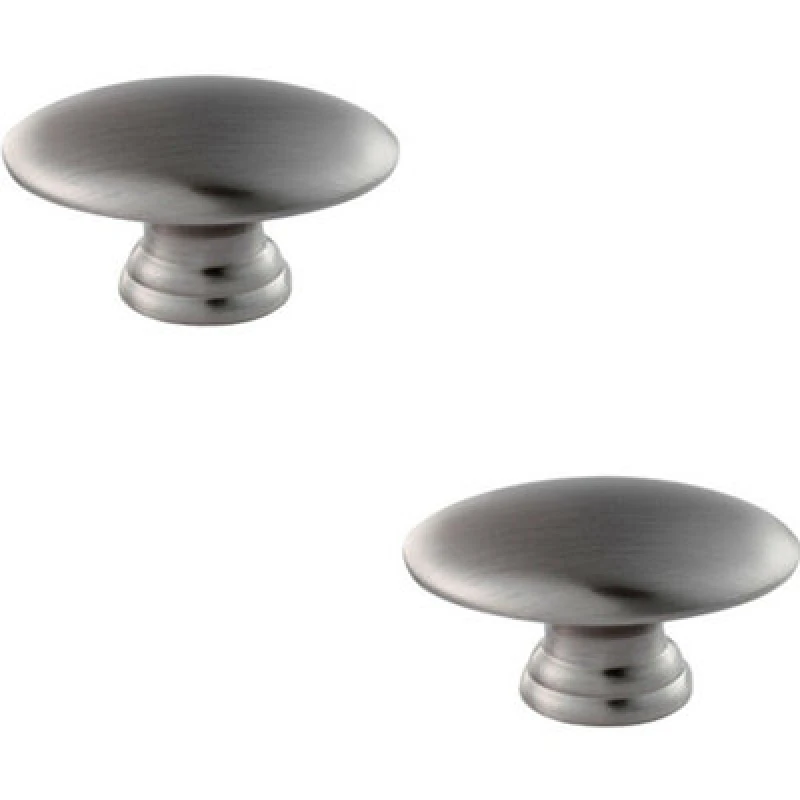 Image of Loops 2x Oval Cabinet Door Knob on Tiered Oval Stem Satin Nickel Cupboard Handle Metallics unisex