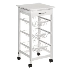 Image of Premier Housewares Premier Houseware 3-Basket White Veneer Kitchen Trolley