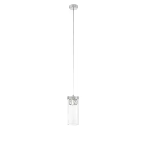 Image of Contemporary Slim Pendant Ceiling 1 Light Satin Nickel, Crystal