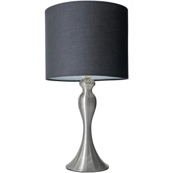 Image of Brushed Chrome Traditional Spindle Table Lamp with Fabric Lampshade - Black