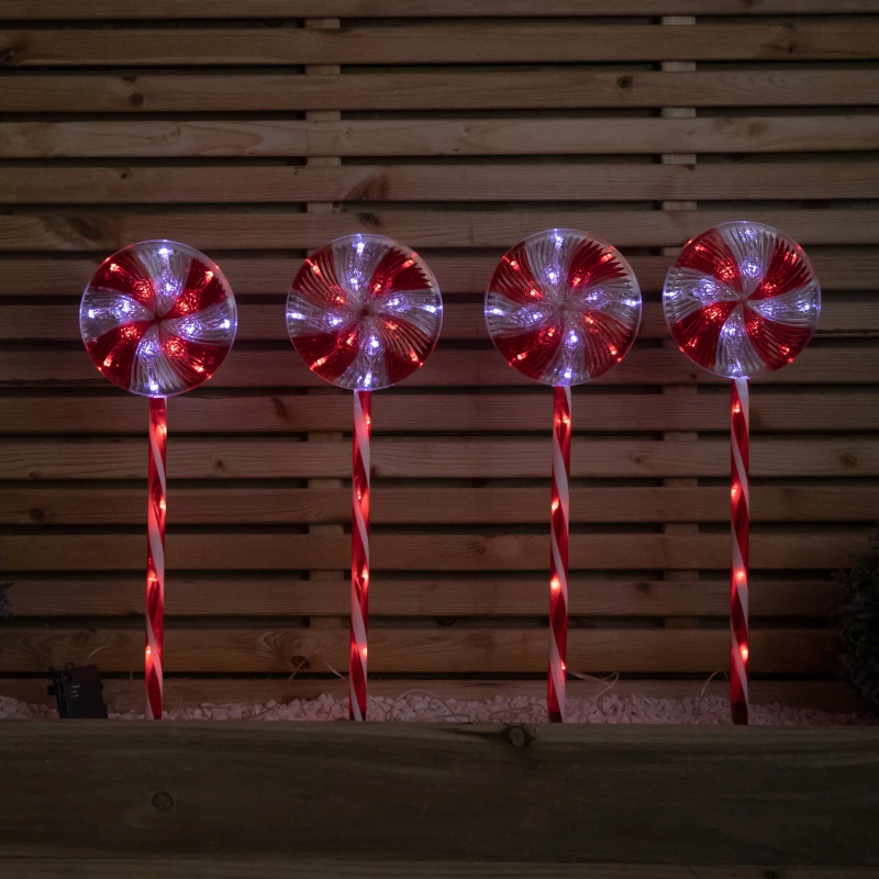 Image of 70cm Battery Powered Light up Candy Swirl Pathlights with Red and White LEDs