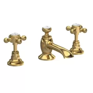 Image of Hudson Reed Brass Topaz With Crosshead 3 Tap Hole Basin Mixer - Brushed Brass