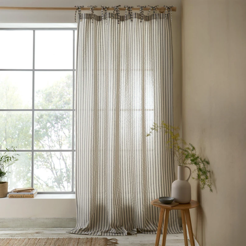 Image of Pineapple Elephant Zanzibar Woven Stripe Voile Curtain Panel Grey unisex 140x229cm