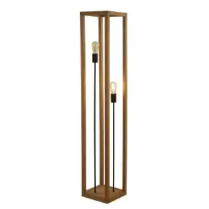 Image of Square Woven Bamboo Wood 2 Light Floor Lamp