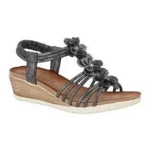Image of Cipriata Womens/Ladies Gerina 3 Flower Halterback Wedge Sandals (7 UK) (Pewter)