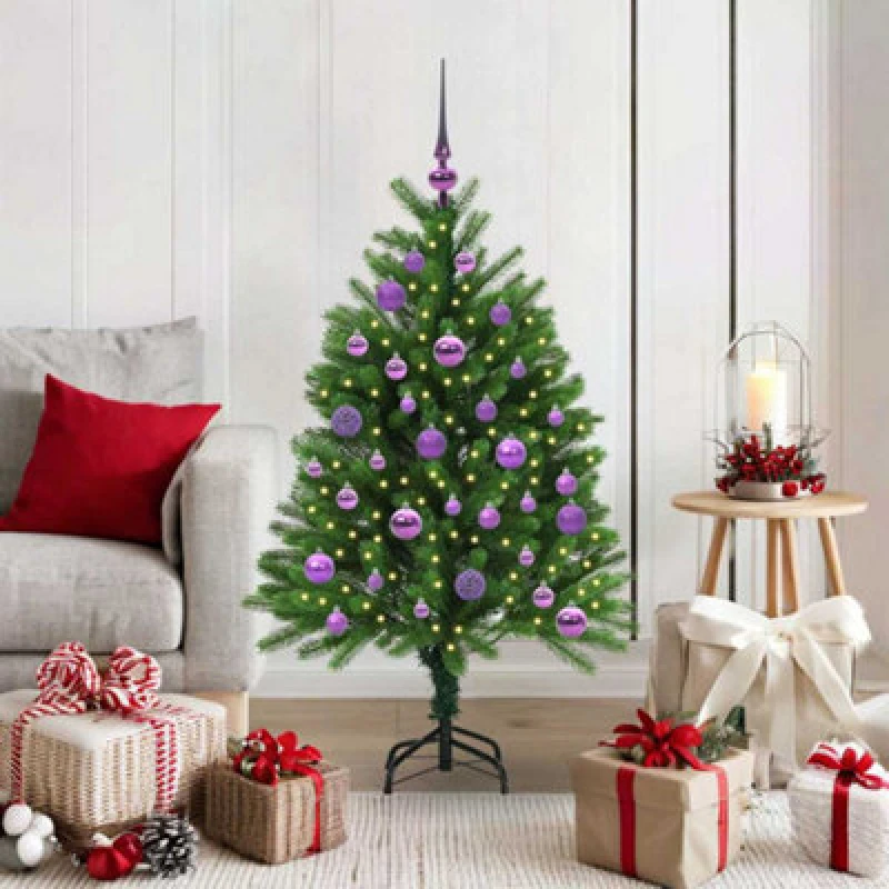 Image of vidaXL Christmas Tree with 150 LEDs, Lilac Balls with Stand Green 120cm PE, Green 3396315