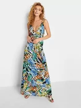 Image of Long Tall Sally Palm Print Maxi Dress, Green, Size 8, Women