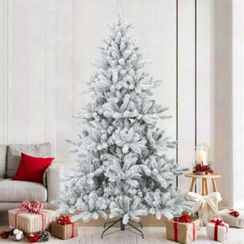 Image of vidaXL Artificial Hinged Christmas Tree Snow Flocked White 210cm, White 42019329