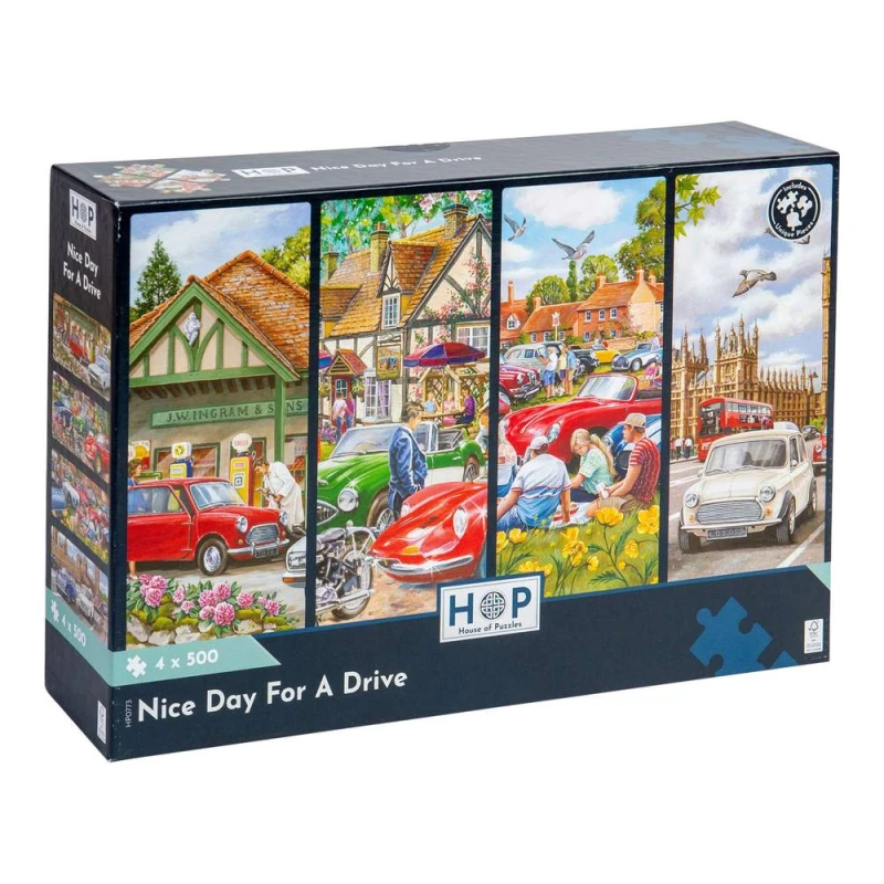 Image of The House Of Puzzles Nice Day For A Drive - 4 x 500 Piece Jigsaw Puzzle Multicolor Unisex 500 Piece