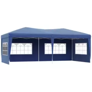 Image of Outsunny 3 x 6m Pop Up Gazebo, Height Adjustable Marquee Holdable Party Tent with Sidewalls and Storage Bag, Blue