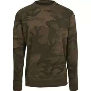 Image of Build Your Brand Womens/Ladies Camo Crew Neck Sweater (5XL) (Olive Camo)