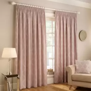 Image of Olivia Lattice Embroidered Pencil Pleat Curtains Blush, Blush / 117 x 183cm