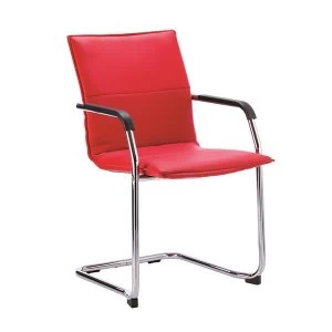 Image of Sonix Cantilever Faux Leather Medium Back Chair RedBlack Upholstery with Chrome Metal Frame with Fixed Arms