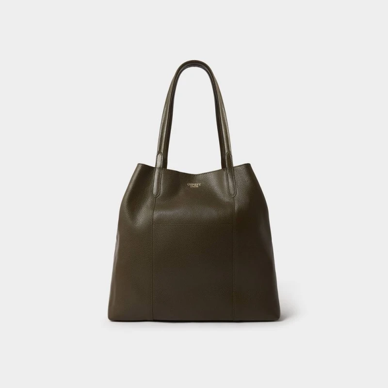 Image of OSPREY LONDON Womens The Notting Hill Leather Tote Bag in Khaki Khaki Female