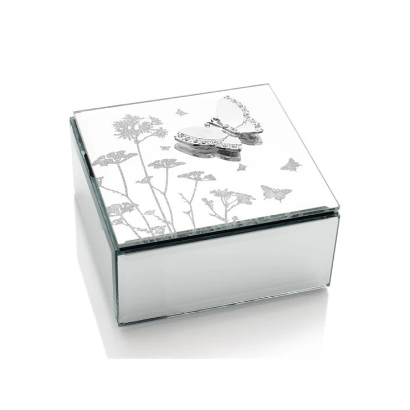 Image of Hestia Butterfly And Flowers Glass Trinket Box - P65203